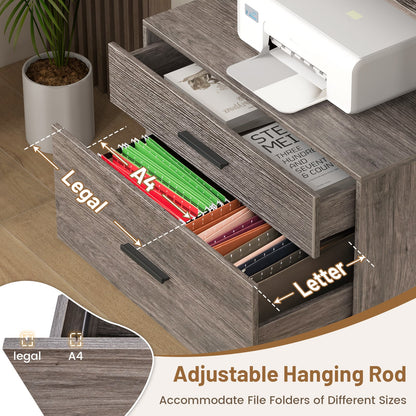 Freestanding Printer Stand with 3-Tier Open Shelves and Large Drawer-Grey