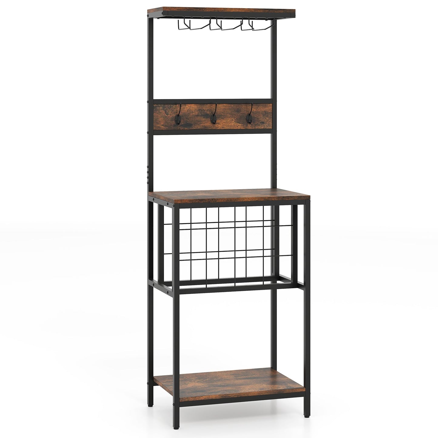 Floor Wine Bar Cabinet with Glass Racks and Wine Bottle Holders-Rustic Brown