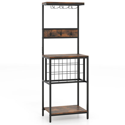 Floor Wine Bar Cabinet with Glass Racks and Wine Bottle Holders-Rustic Brown