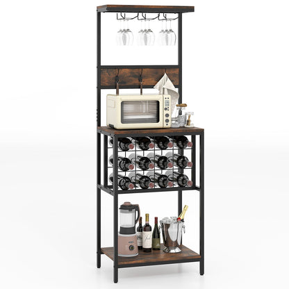 Floor Wine Bar Cabinet with Glass Racks and Wine Bottle Holders-Rustic Brown