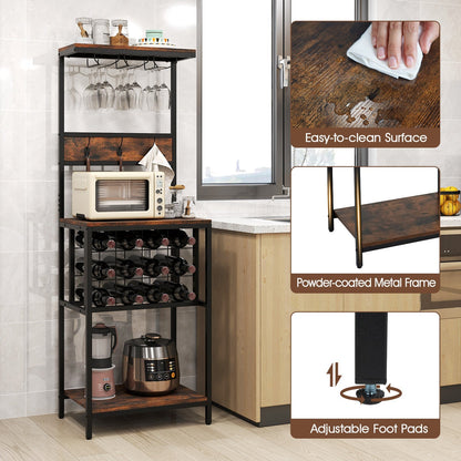 Floor Wine Bar Cabinet with Glass Racks and Wine Bottle Holders-Rustic Brown