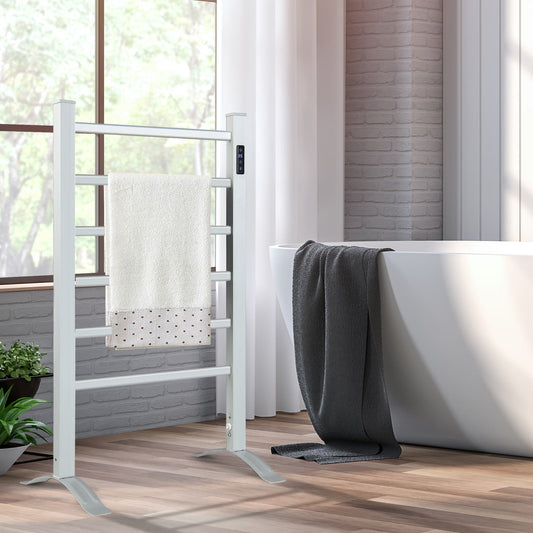 Freestanding and Wall Mounted Towel Warmer with 8H Timer and LED Display-Silver