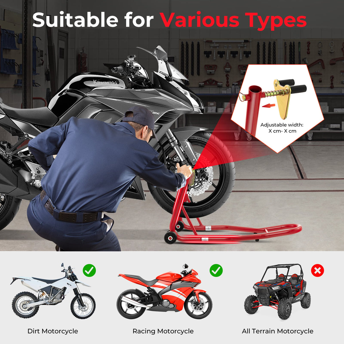 Front Wheel Motorcycle Stand with Stable Universal Design for Dirt Bike-Red