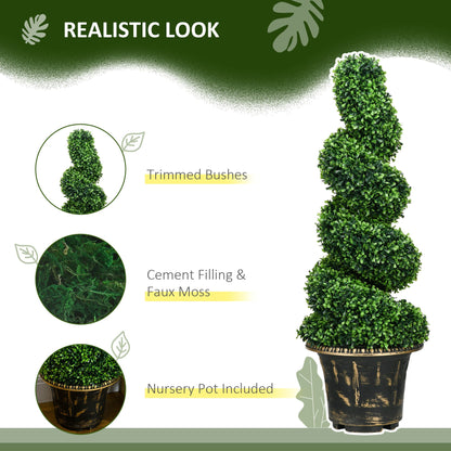 Zestaw 2 sztucznych roślin HOMCOM, spiralne bukszpany w kształcie topiary z doniczką, do dekoracji wnętrz i na zewnątrz, 90 cm