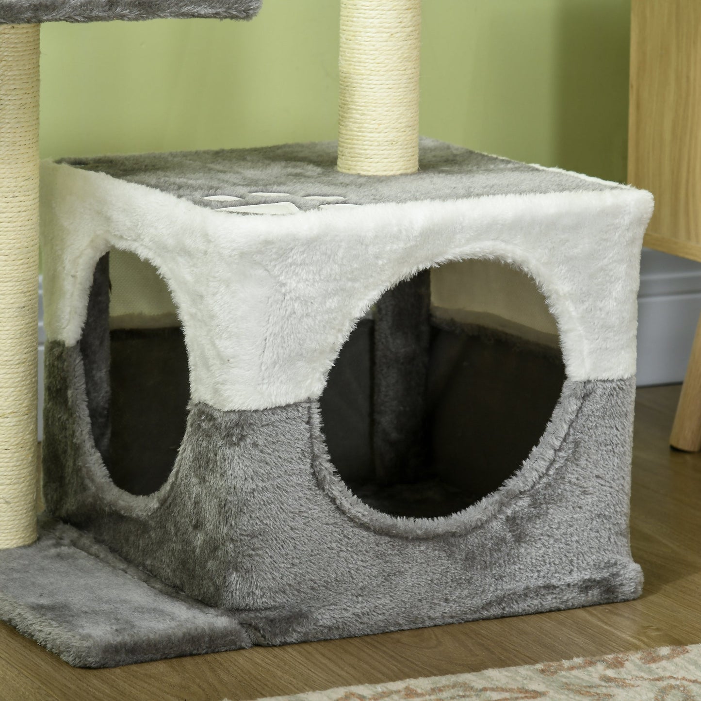 PawHut Cat Tree w/ Sisal Scratching Posts, House, Perches, Toy Mouse, Grey