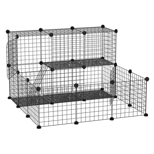 PawHut Pet Playpen w/ Door Customisable Fence for Guinea Pigs Chinchillas Hedgehogs - Black