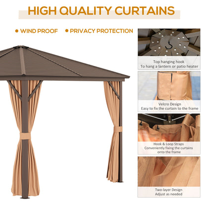 Outsunny 3 x 3 m Hardtop Gazebo with Netting and Curtains, Garden Gazebo Canopy Shelter with Metal Roof, Aluminium Frame, for Garden, Lawn, Deck, Bronze Tone