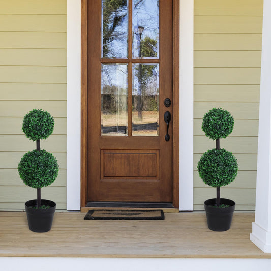 Outsunny Set of 2 Artificial Boxwood Ball Topiary Trees Potted Decorative Plant Indoor D√É¬©cor (67cm)