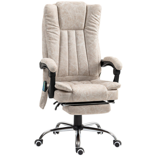 Vinsetto Vibrating Massage Office Chair with Heat, Desk Chair with Height Adjustable and Footrest, Cream White