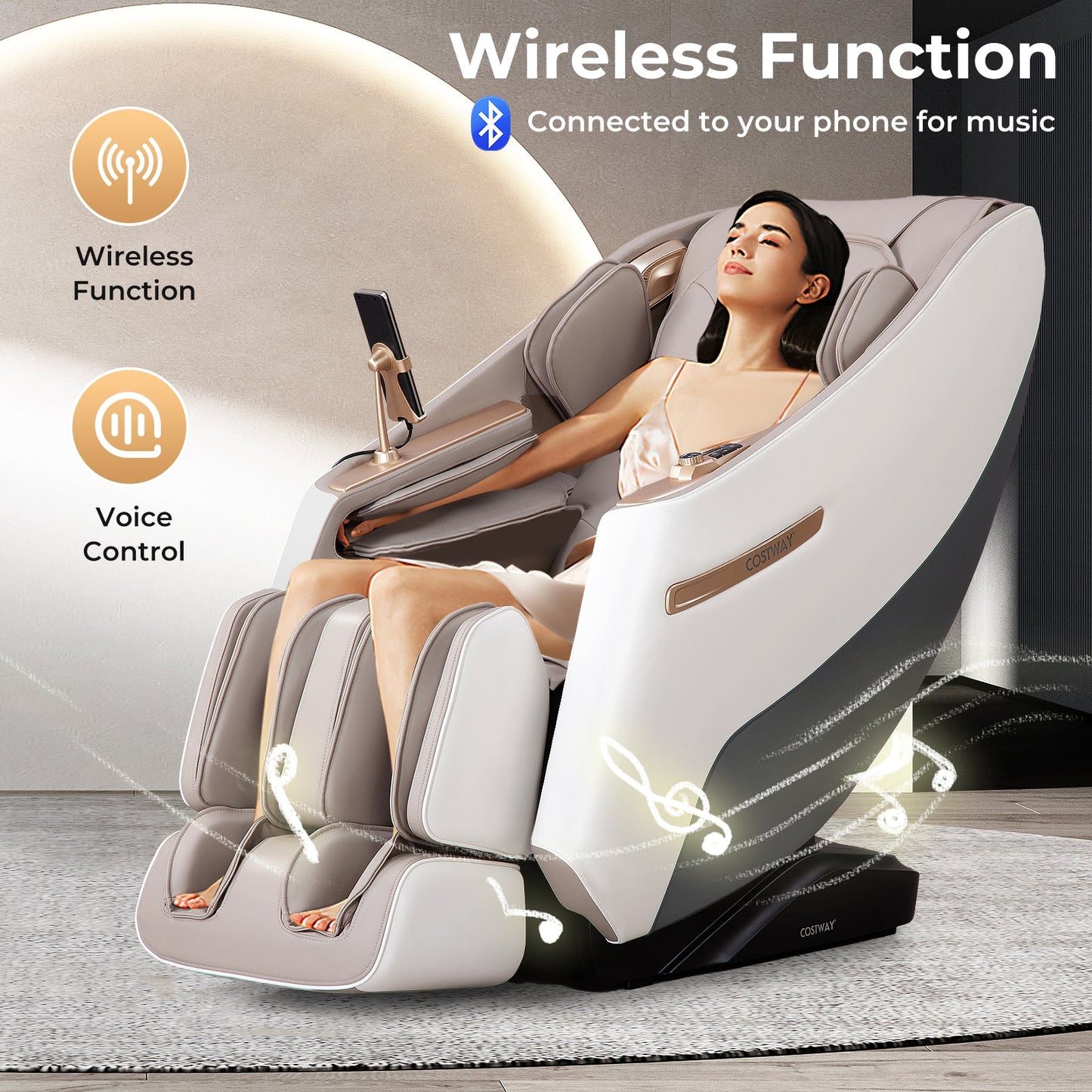 Zero Gravity SL Track Shiatsu Massage Recliner Chair with Waist Heating-White