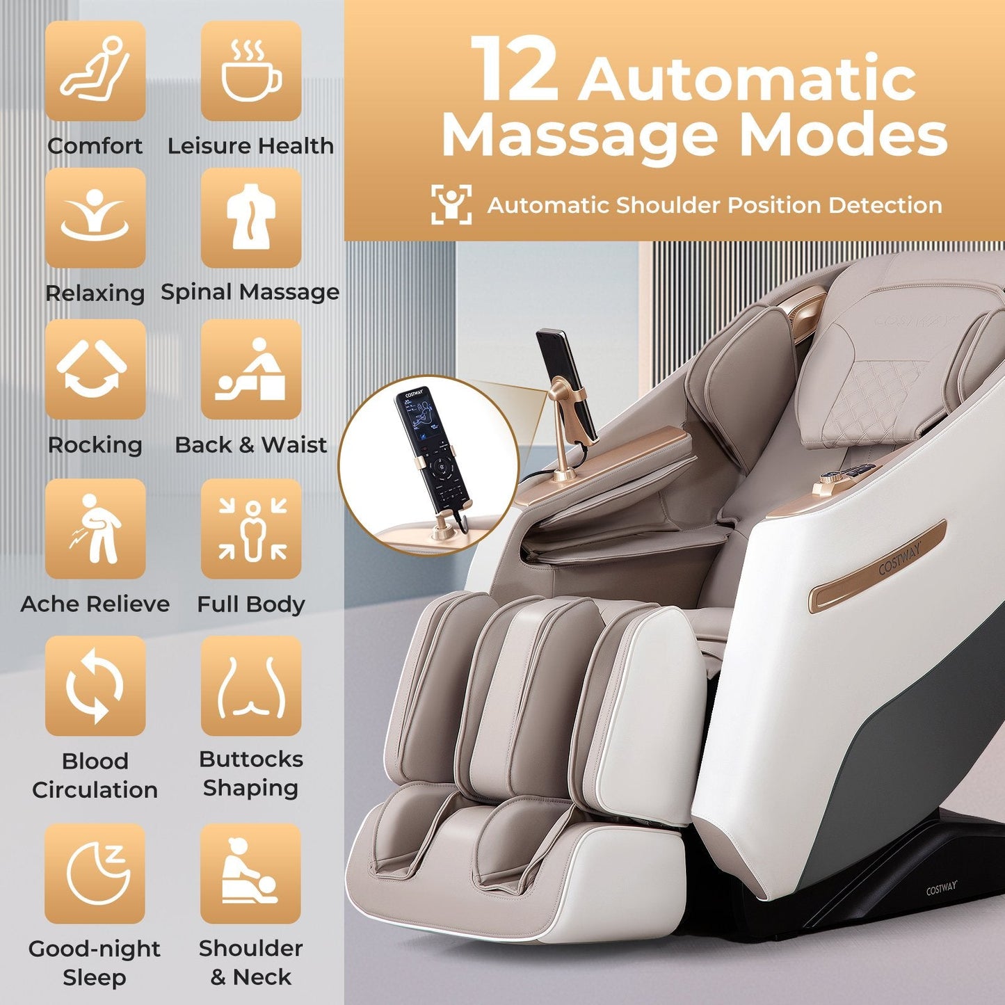 Zero Gravity SL Track Shiatsu Massage Recliner Chair with Waist Heating-White