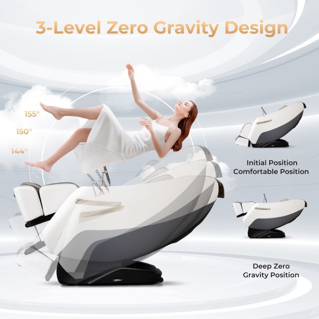 كرسي تدليك شياتسو Zero Gravity SL Track مع تدفئة الخصر - أبيض