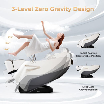 كرسي تدليك شياتسو Zero Gravity SL Track مع تدفئة الخصر - أبيض