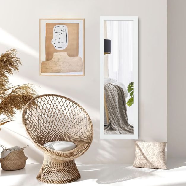 Wall Mounted Dressing Mirror with Hanging Hooks for Bedroom White