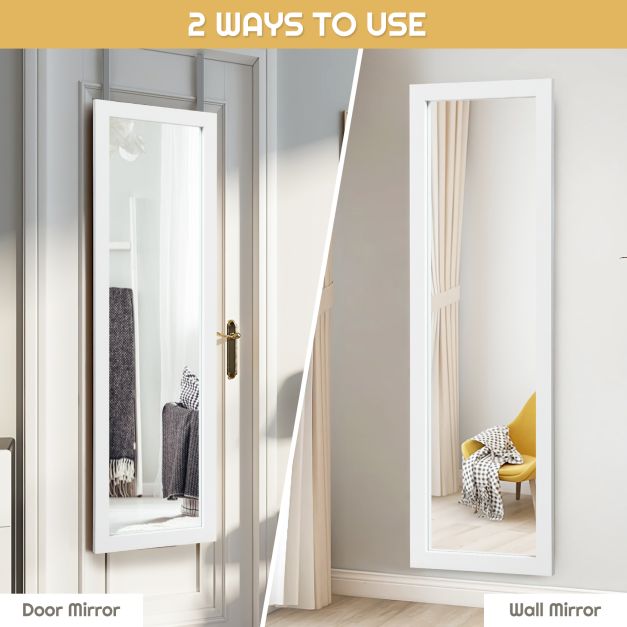 Wall Mounted Dressing Mirror with Hanging Hooks for Bedroom White