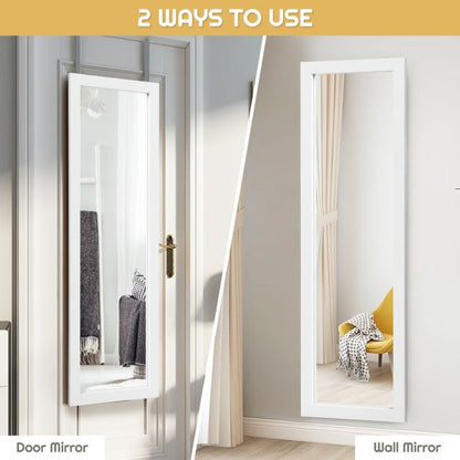 Wall Mounted Dressing Mirror with Hanging Hooks for Bedroom White