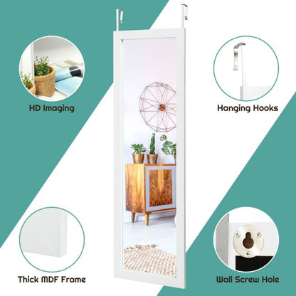 Wall Mounted Dressing Mirror with Hanging Hooks for Bedroom White