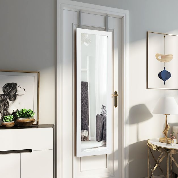 Wall Mounted Dressing Mirror with Hanging Hooks for Bedroom White