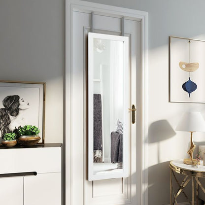 Wall Mounted Dressing Mirror with Hanging Hooks for Bedroom White