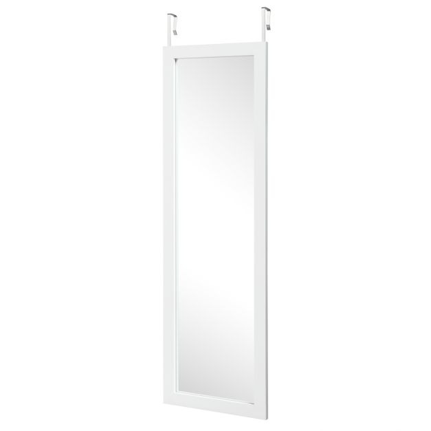 Wall Mounted Dressing Mirror with Hanging Hooks for Bedroom White