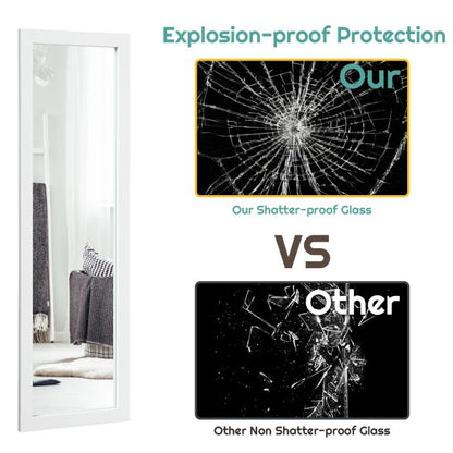 Wall Mounted Dressing Mirror with Hanging Hooks for Bedroom White