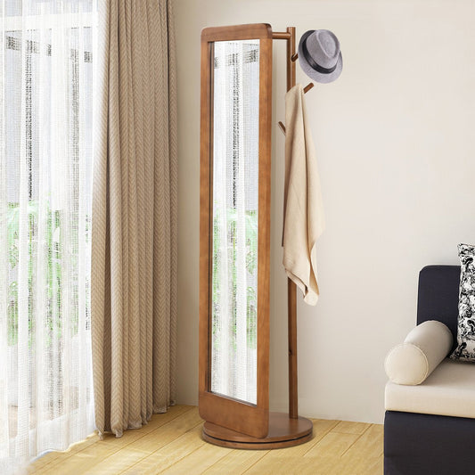 Full Length 2-in-1 Freestanding Dressing Mirror with Coat Rack-Brown