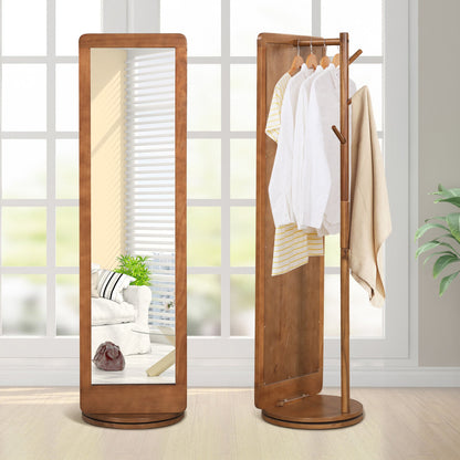 Full Length 2-in-1 Freestanding Dressing Mirror with Coat Rack-Brown