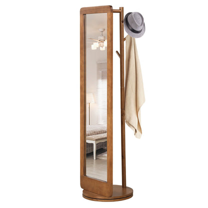 Full Length 2-in-1 Freestanding Dressing Mirror with Coat Rack-Brown