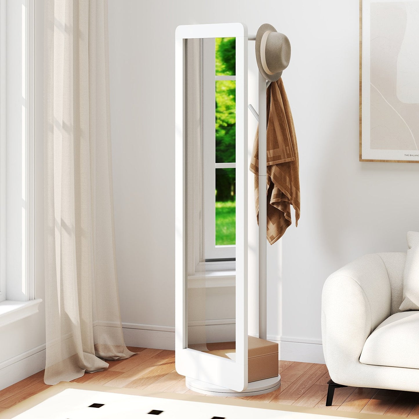 Full Length 2-in-1 Freestanding Dressing Mirror with Coat Rack-White