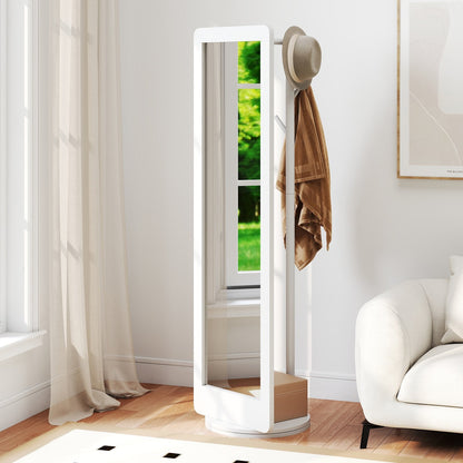 Full Length 2-in-1 Freestanding Dressing Mirror with Coat Rack-White