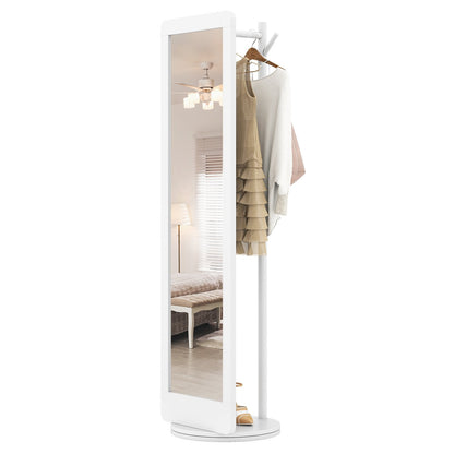 Full Length 2-in-1 Freestanding Dressing Mirror with Coat Rack-White