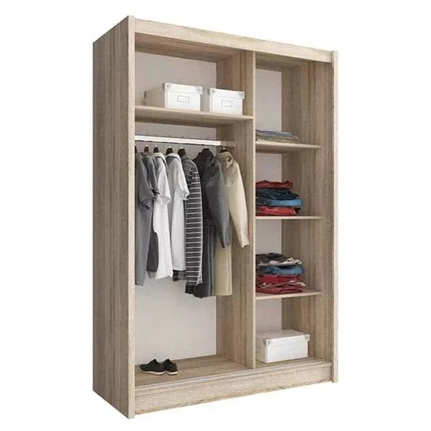 Splendor Sliding Door Wardrobe 150cm With Double Mirror - Oak