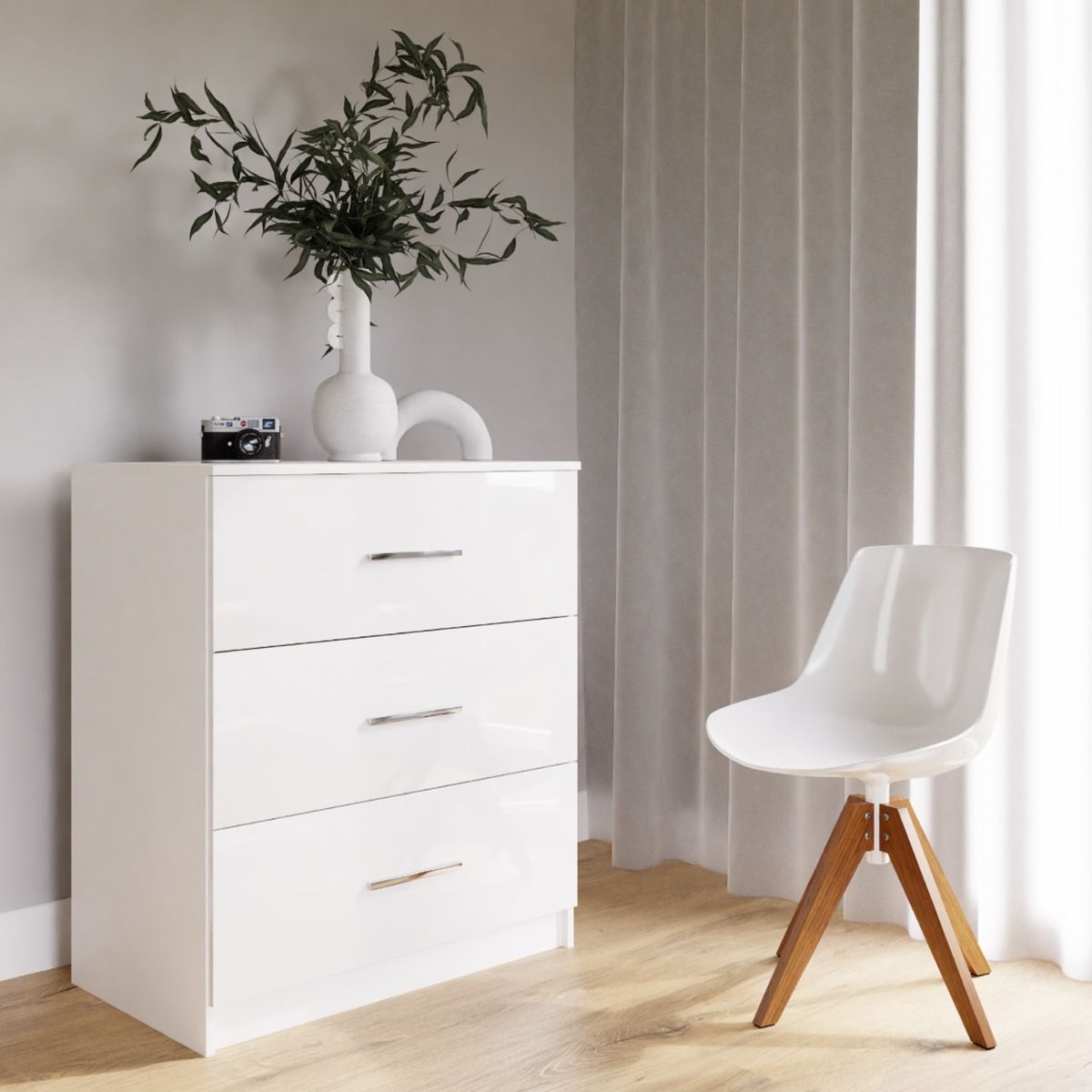 Warrington Bedroom Set Large 250cm Wardrobe, Bedside and Chest - White