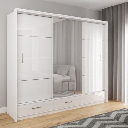 Warrington Bedroom Set Large 250cm Wardrobe, Bedside and Chest - Grey