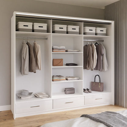 Warrington Sliding Door 255cm Mirror Wardrobe with 3 Drawers - White