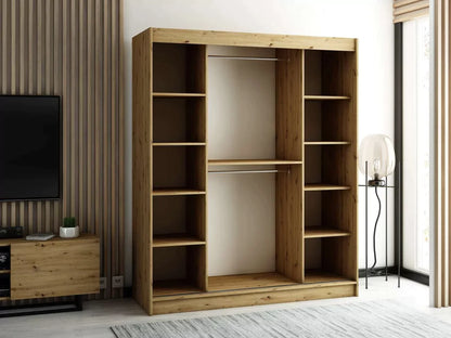 Gloucester II 180cm Sliding Door Wardrobe with Mirror - Artisan Oak, White, Black