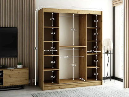 Gloucester II 180cm Sliding Door Wardrobe with Mirror - White, Black, Artisan Oak