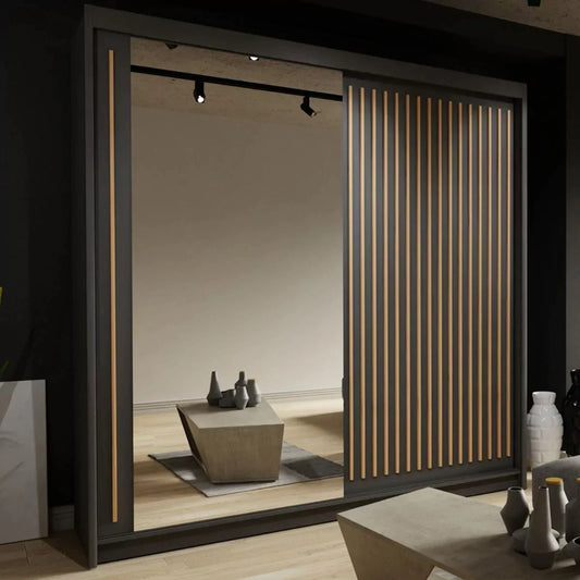 Zeus Sliding Door Wardrobe Multiple Sizes - Available in Oak,Grey, White or Black