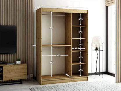 Gloucester II 150cm Sliding Door Wardrobe with Mirror - White, Black, Artisan Oak