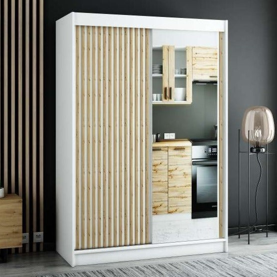 Gloucester II 150cm Sliding Door Wardrobe with Mirror - White, Black, Artisan Oak