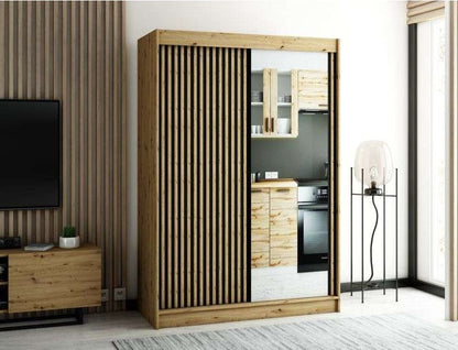 Gloucester II 150cm Sliding Door Wardrobe with Mirror - White, Black, Artisan Oak