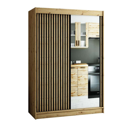 Gloucester II 150cm Sliding Door Wardrobe with Mirror - Black, Artisan Oak, White