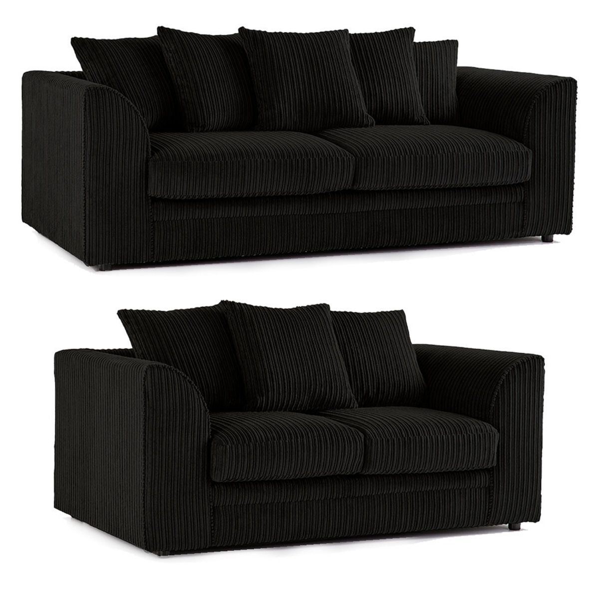 Oxford Scatter Back Full Jumbo Cord 3 Seater Sofa – Black and Other Colours