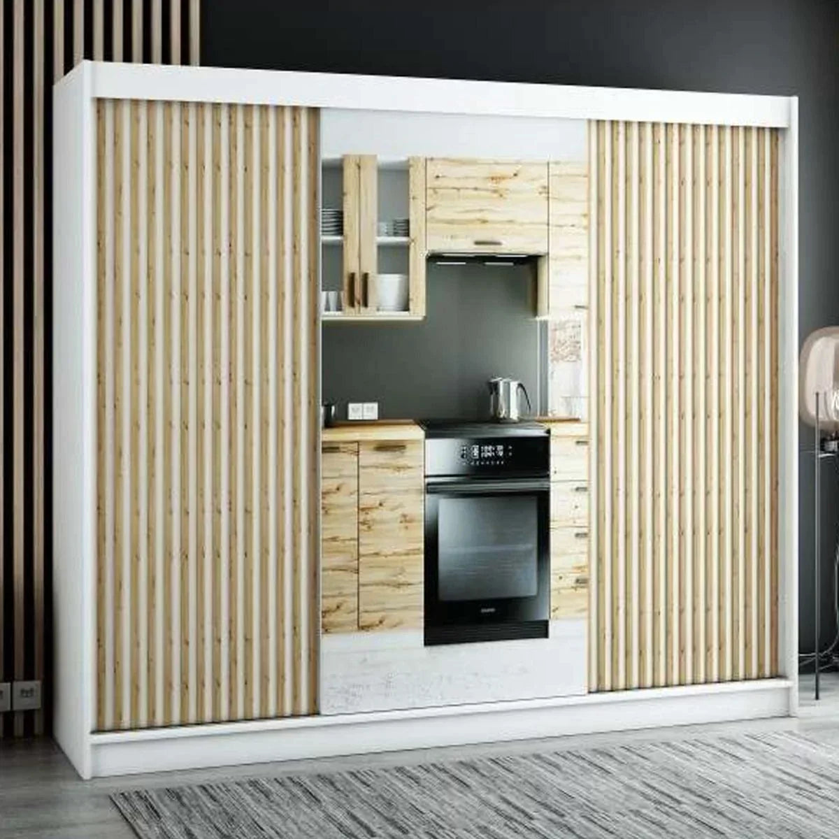 Gloucester II 250cm Sliding Door Wardrobe with Mirror - Black, Artisan Oak, White