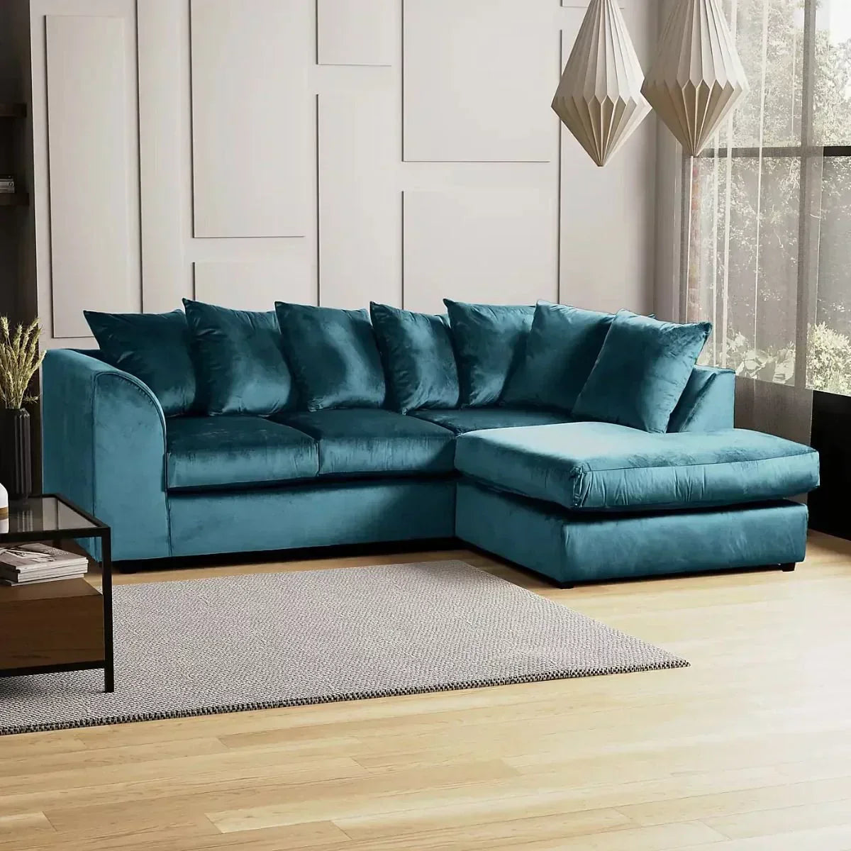 Blake Teal Plush Velvet Corner Sofa - Left and Right Arm