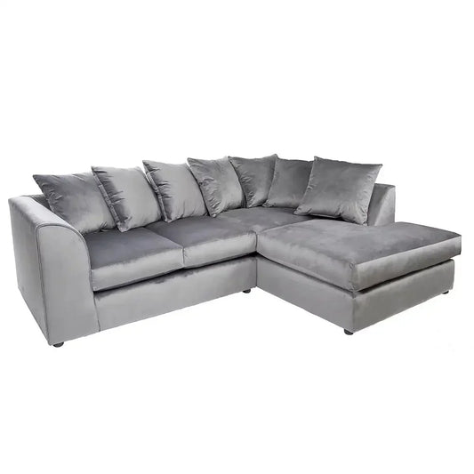 Narożna sofa Blake Grey Plush Velvet z podłokietnikiem po lewej i prawej stronie