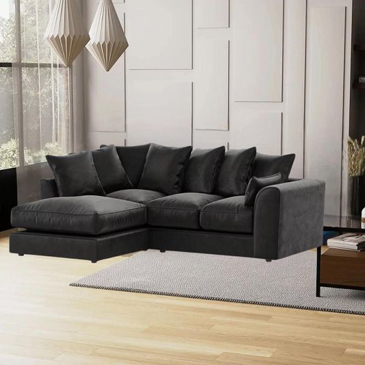 Bracknell Plush Black Velvet Corner Sofa - Left and Right Arm