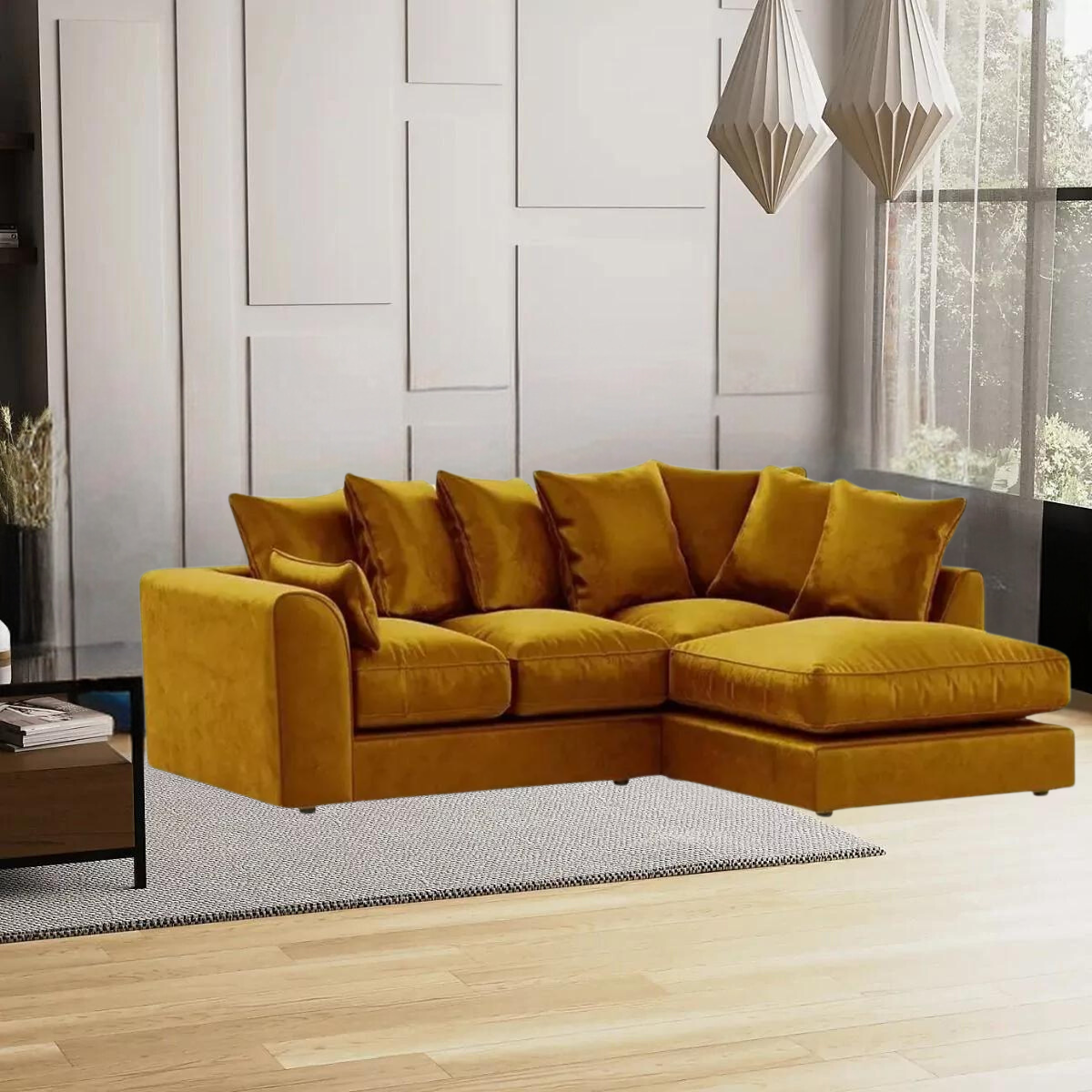 Blake Mustard Plush Velvet Corner Sofa - Left and Right Arm