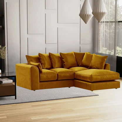 Blake Mustard Plush Velvet Corner Sofa - Left and Right Arm