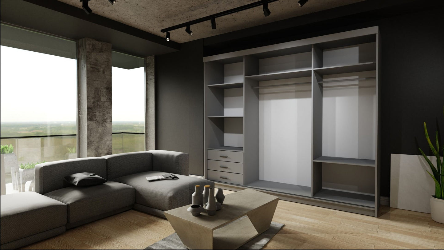 Zeus 250cm Large Sliding Door Wardrobe - Grey